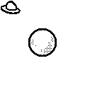 A pixelated full moon, brightly lit. A small cartoon UFO orbits the Moon.