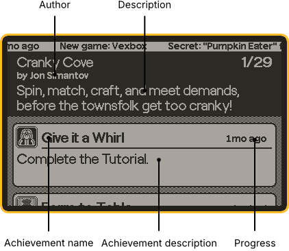 The details screen for Cranky Cove in Trophy Case, showing information about the game and its achievements.
